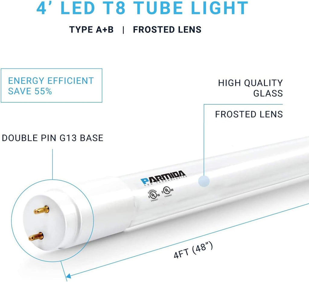 4FT LED T8 Hybrid Type A+B Light Tube, 18W, Plug & Play or Ballast Bypass, Single-Ended OR Double-Ended