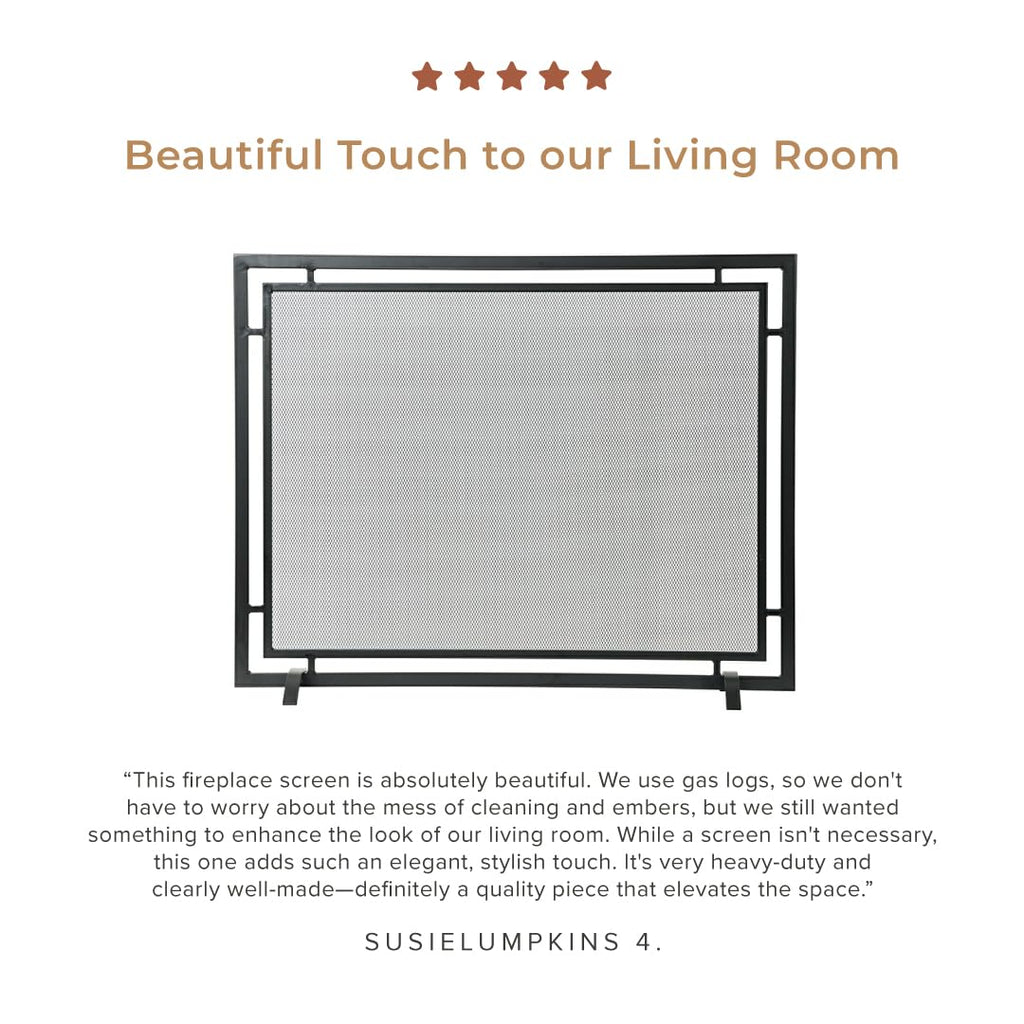Gatsby Mesh Fireplace Screen in Black | Single Panel, Heavy-Duty Steel Frame with Powder-Coated Finish | Mesh Screen