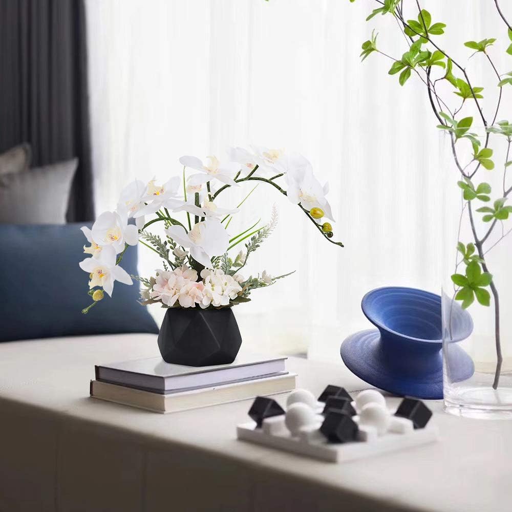 Artificial Potted Orchid Flower for Table Centerpieces,Real Touch White Fake Orchid Flowers in Vase Decoration (Style