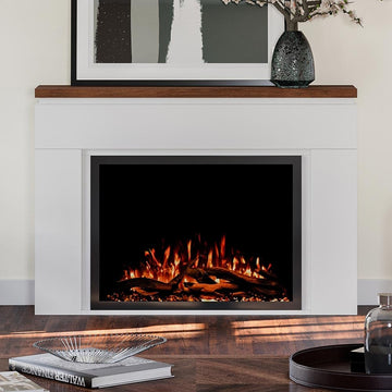 Sabrina Smart Electric Fireplace Mantel Package | 33" Firebox Heater | Sleek Design w/Walnut Finish Mantel