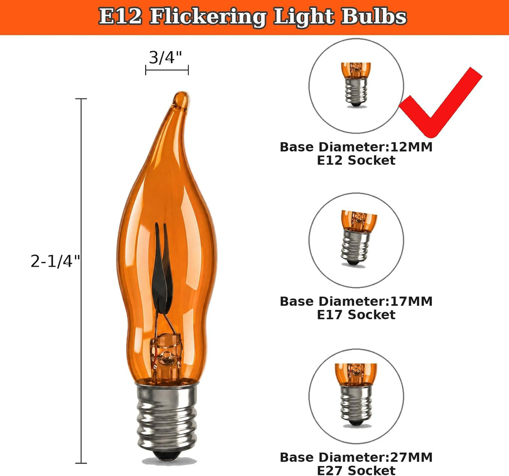 C18 Orange Flickering Flame Light Bulbs, 1W E12 Base