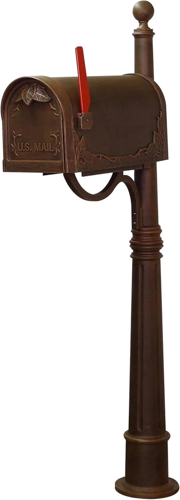 Floral Curbside Mailbox with Ashland Post - Copper Mailbox with Aluminum Post