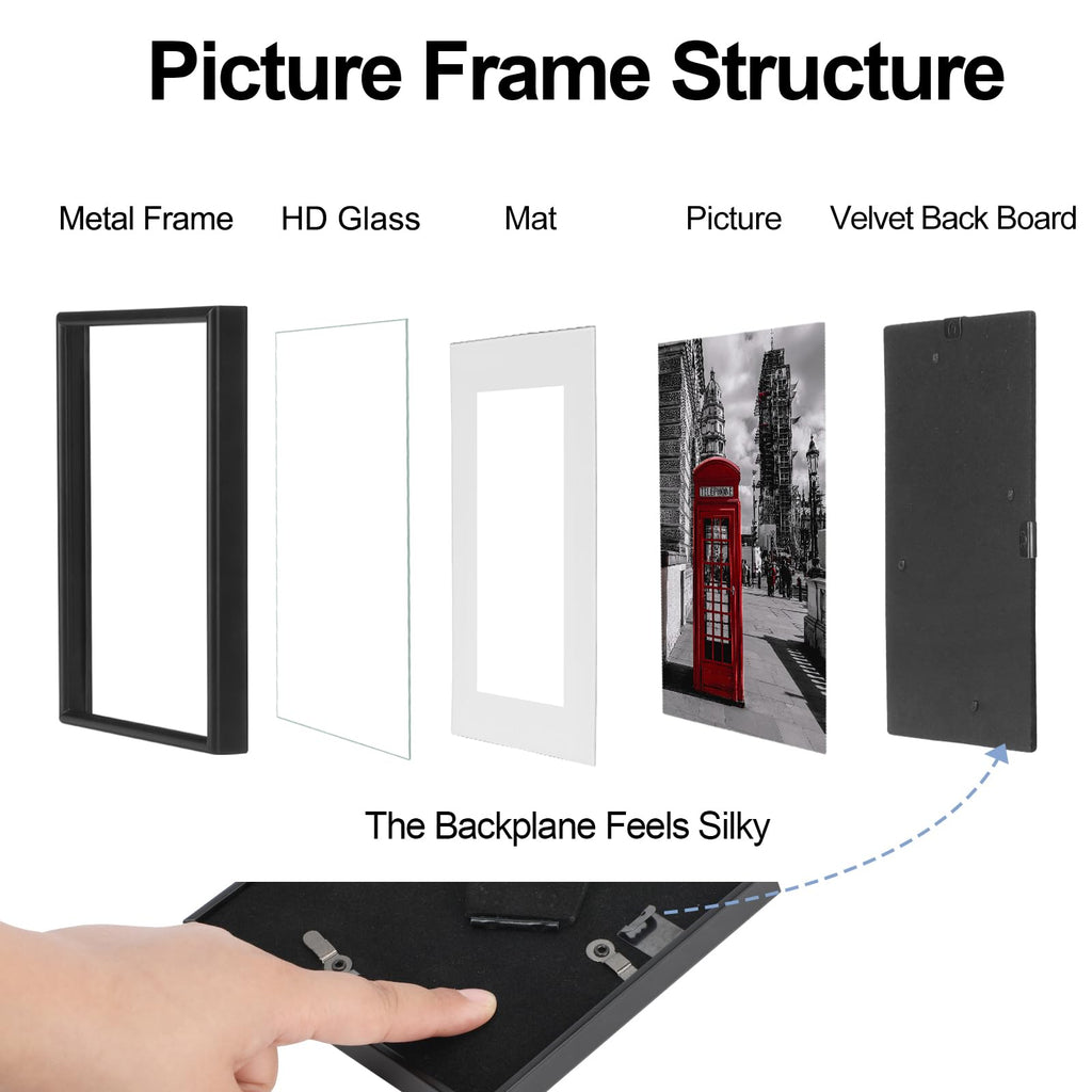 5x5 Black Picture Frames 4Pack, Fits 4x4 Mat, Tabletop & Wall