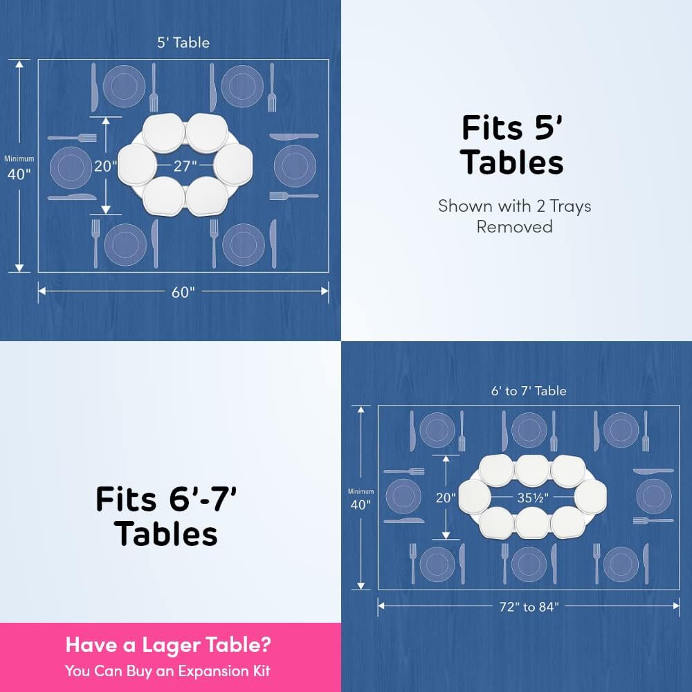 White- - The First Patented Lazy Susan Turntable Expandable for Rectangular & Oblong Tables - Kitchen & Dining Tables