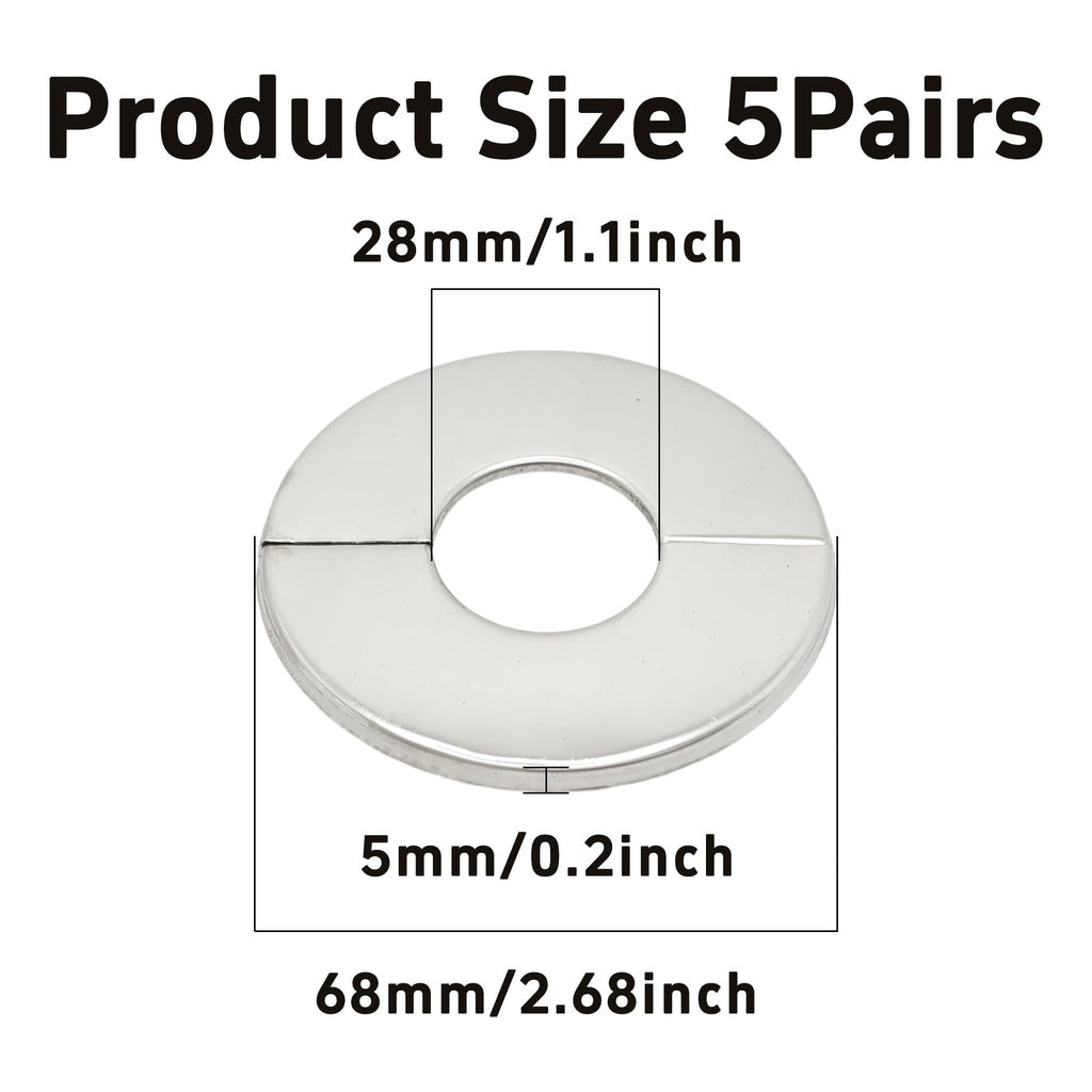 5Pairs 304 Stainless Steel Wall Split Flange Round Escutcheon Plate Cover Rustproof Chrome Finish, Universal Various
