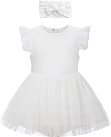 Organic Cotton Baby Girls Tutu Dress Baby's Tulle Dress with Headband Outfit Set