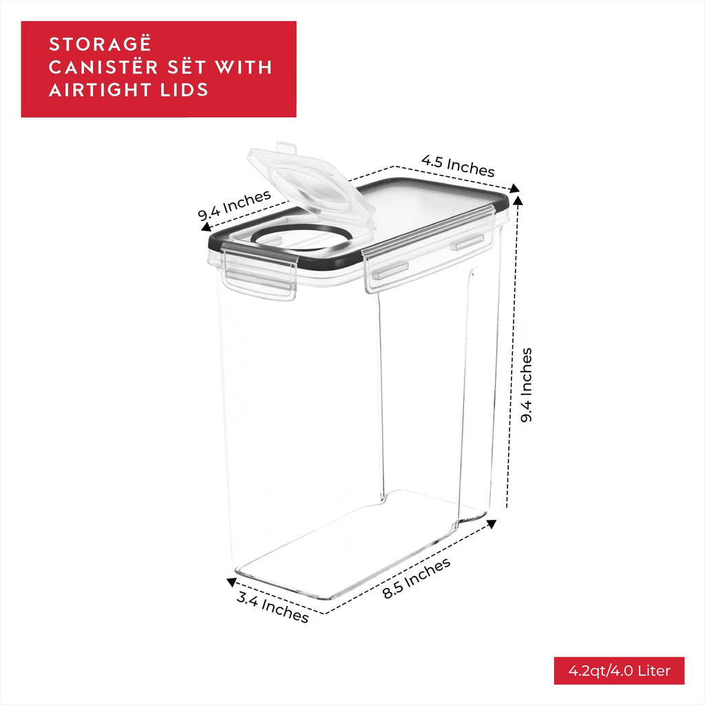 Cereal Containers Storage 4L Set of 4 Airtight Food Storage Containers with Lids Cereal Dispenser Countertop Pantry