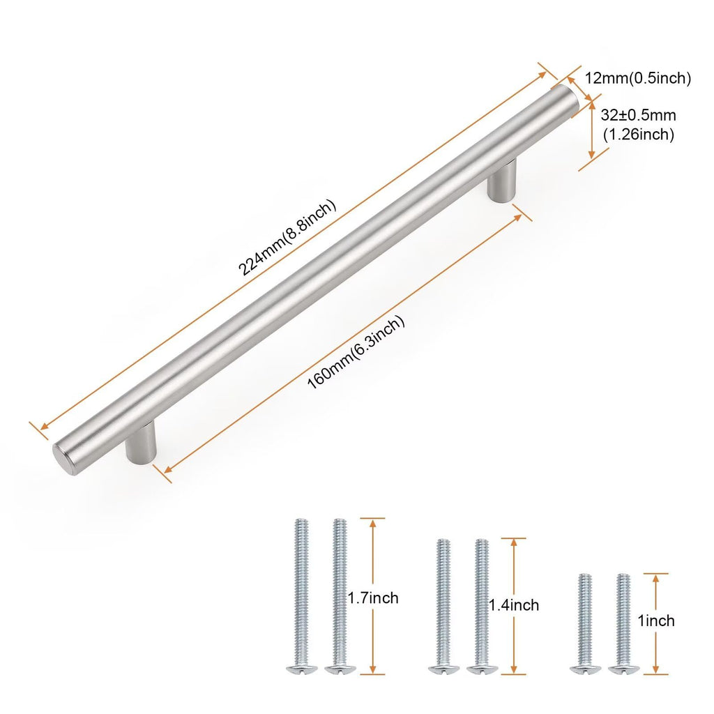 Brushed Nickel Cabinet Pulls & Handles 6.3" Hole Centers 5 Pack