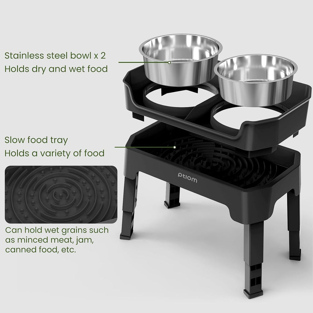 3-in-1 Elevated Dog Bowls Mess Proof Raised Slow Feeder Dog Bowls, 4 Height Adjustable Dog Bowl Stand Licking Plate
