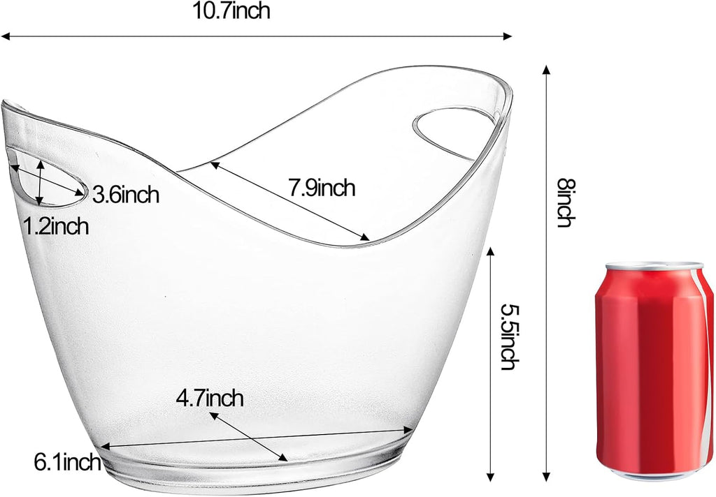 Ice Bucket, Clear Acrylic 3.5 Liter Storage Tub, Beer Bucket Beverage Chiller Bin for 2 Wine, Champagne Bottles, Beer