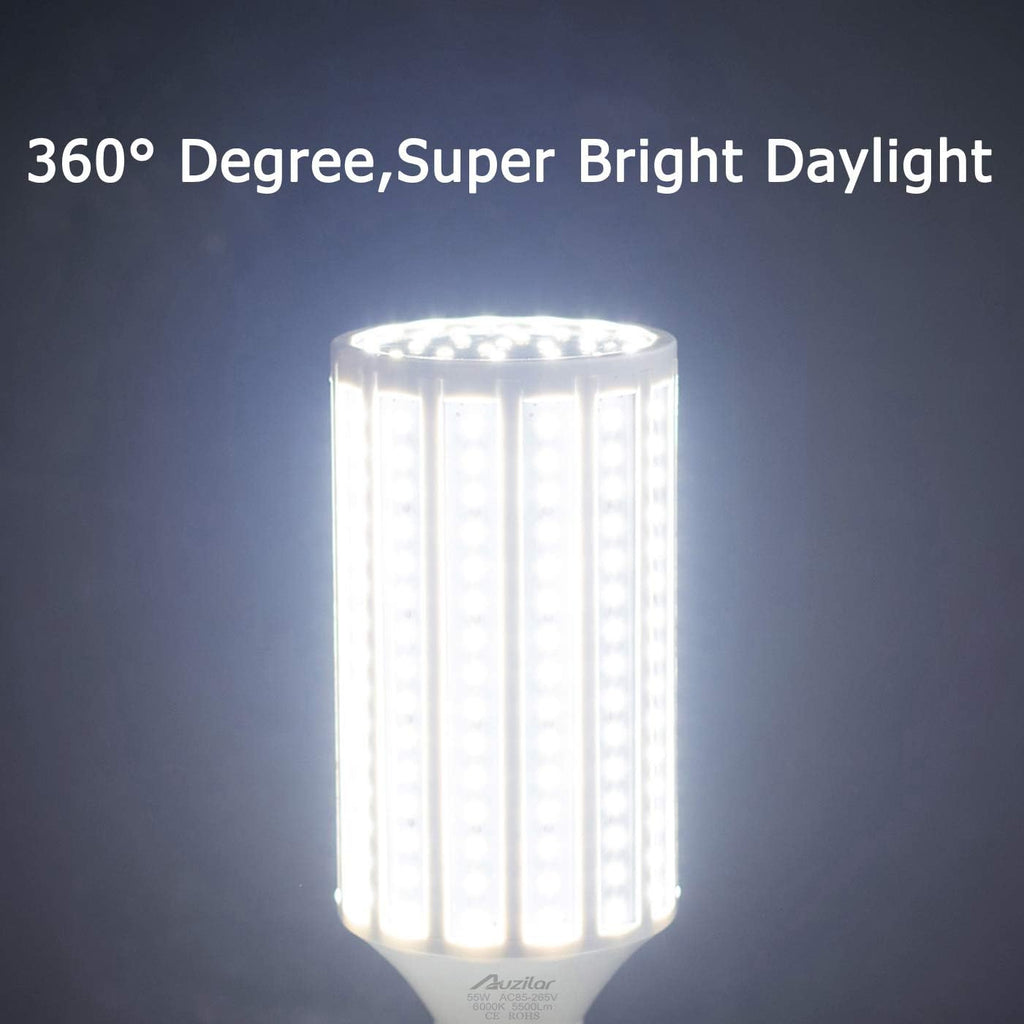 55W LED Corn Light Bulb (E39 Large Mogul Base) 5500Lm 6000K Cool White Daylight, for Metal Halide HID HPS Replacement