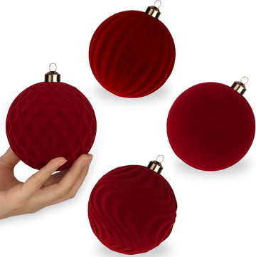 Inch Velvet Christmas Ball Ornaments, Large Tree Decorations, Burgundy, 4 - Set of 4