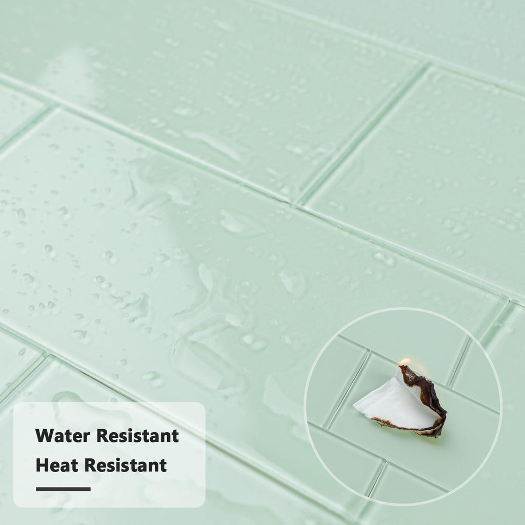 Peel and Stick Glass Tile Green Backsplash, 3" x 6" Subway Glass Backsplash Bathroom (40-Piece)