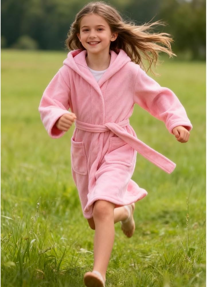 Kids Bathrobe Hooded Plush Fleece Robe for Girls Boys