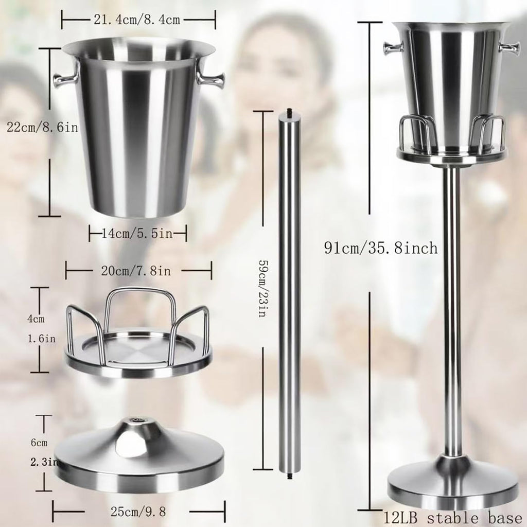 Ice Bucket with Stand Christmas Stainless Steel Standing Bucket Ice Cube Container, Wine Bucket on rack Gold
