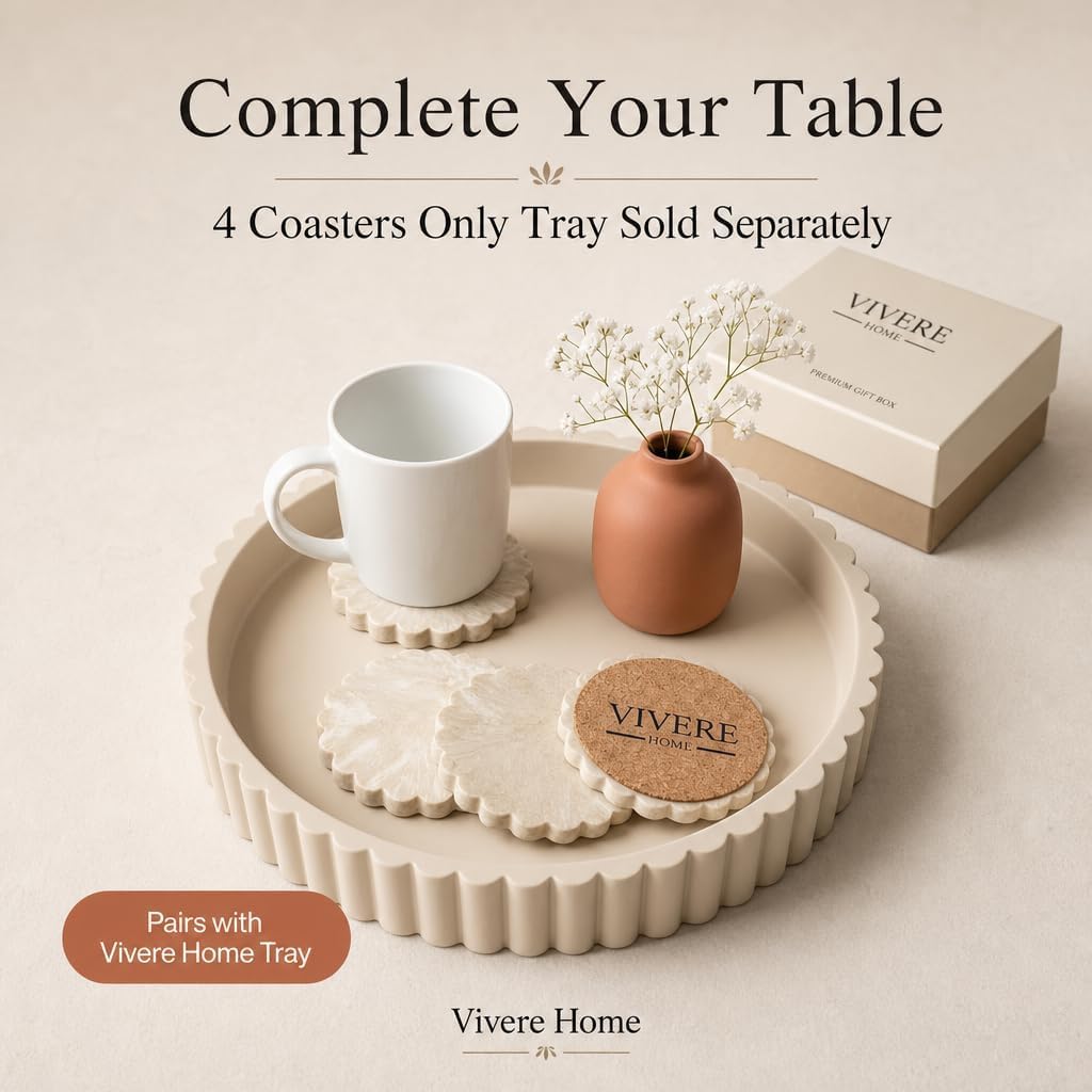 Concrete Stone Coasters Set of 4, Coffee Table Decor, Cute Coasters for Drinks, Non-Slip Cork Backing, Housewarming