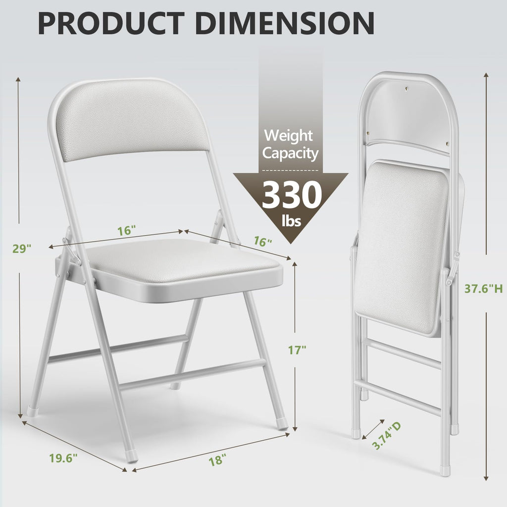 Padded Folding Chairs 4 Pack, PU Leather Folding Chairs for Outside and Indoor, Heavy Duty Portable Foldable Metal