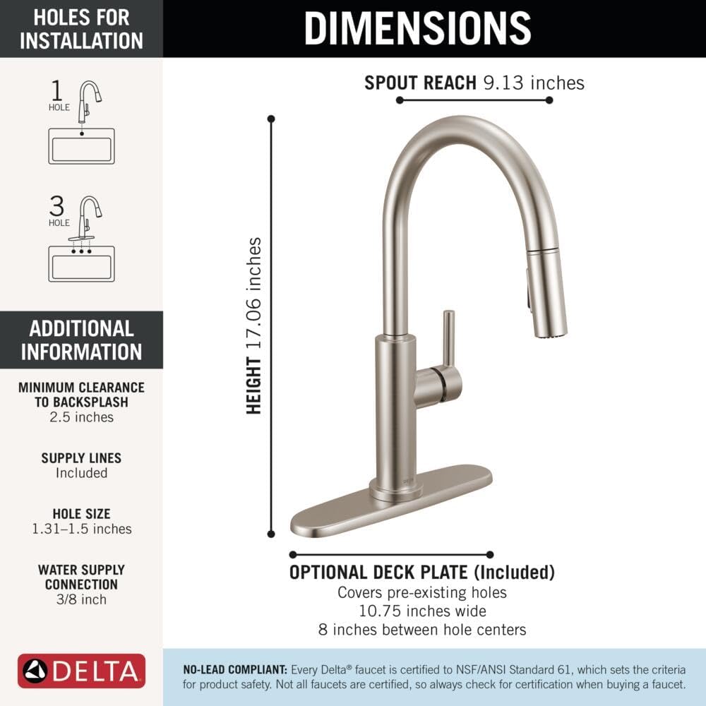 Nicoli Brushed Nickel Kitchen Faucet with Pull Down Sprayer, Modern Single Hole Kitchen Sink Faucet, Single Handle