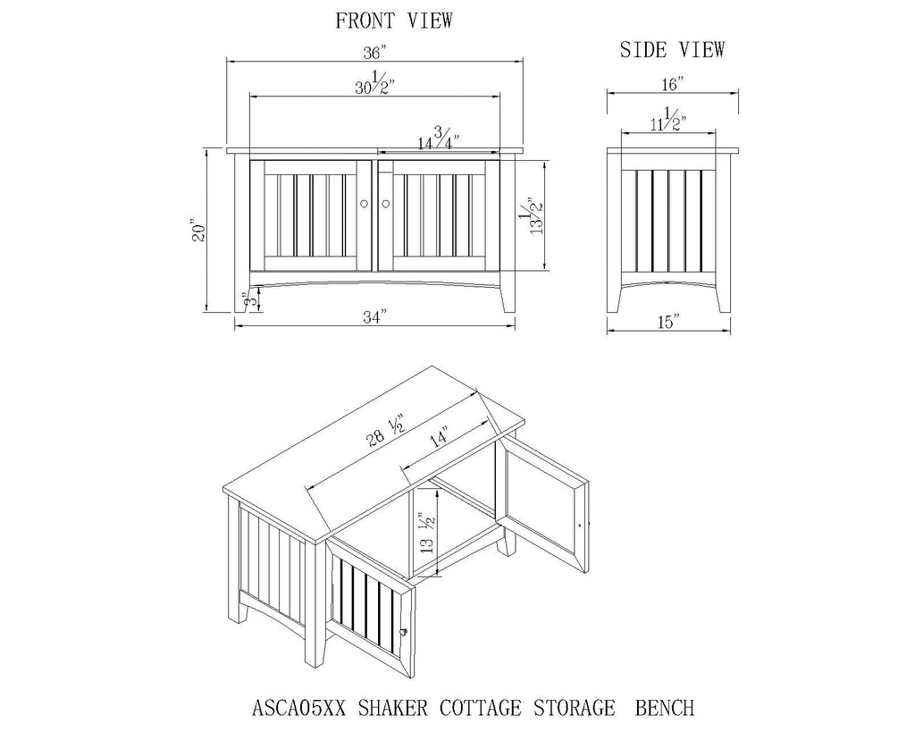 Shaker Cottage Cherry Storage Coat Hook and Bench Set, Entryway Organizer with French Cleat System, Dual Compartment