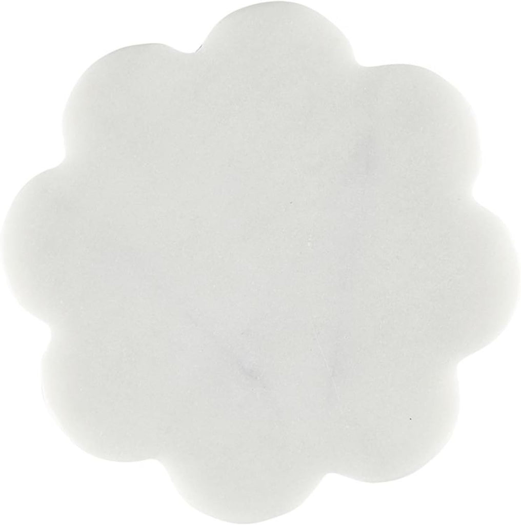 Marble Coasters for Drinks Scalloped Edge Round Drink Coaster, White - Set of 4