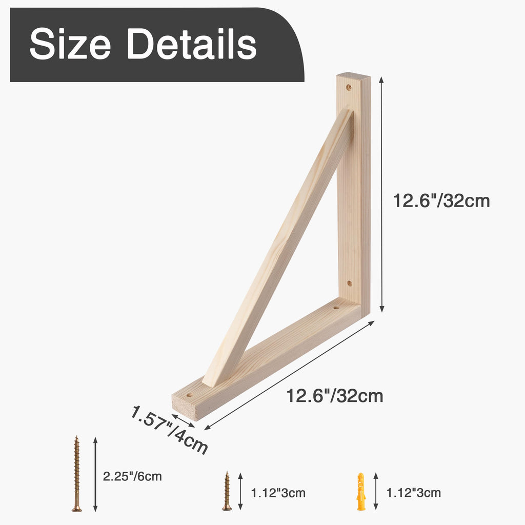 2 Pack Wall Mount Wooden Shelf Brackets Triangle 12.5 Inch