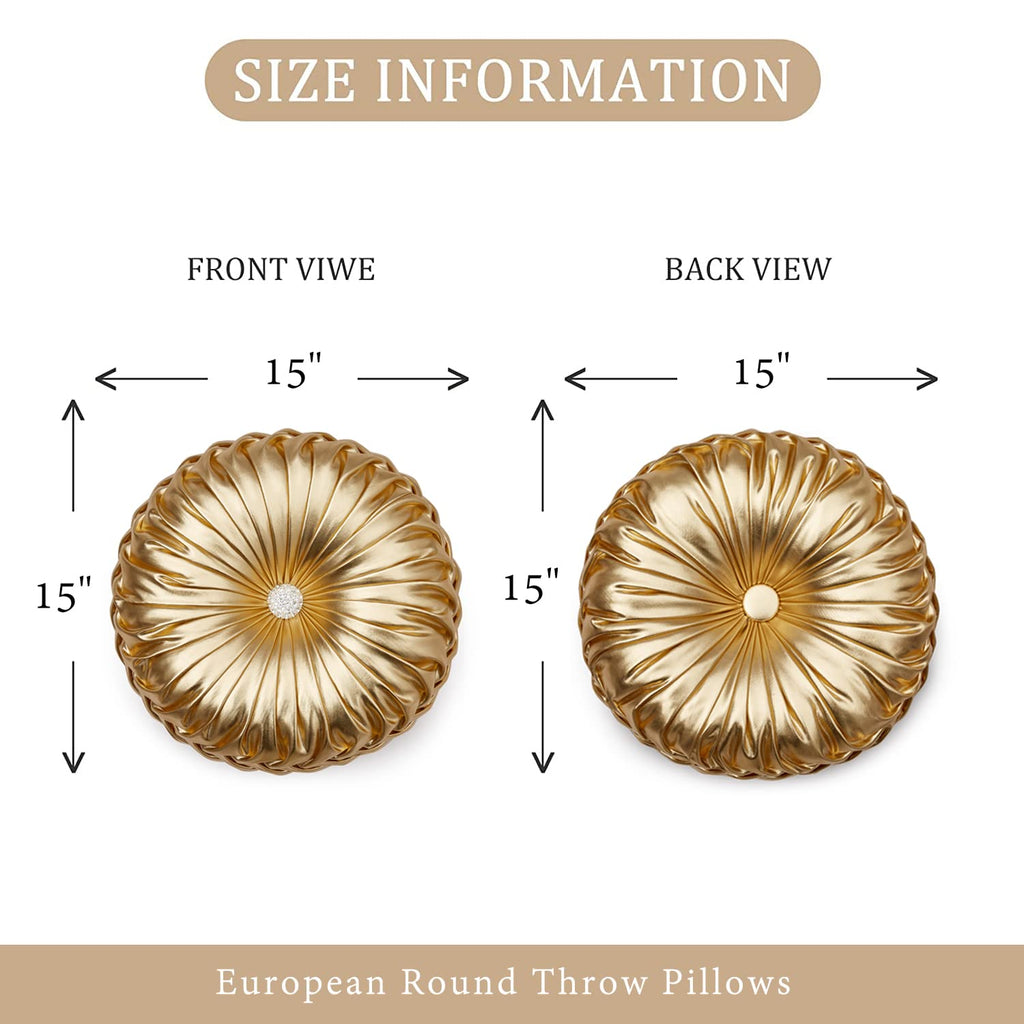 Gold Throw Pillows, Circular Pillow, Pumpkin Pleated Handmade Throw Pillows, Gold Pillows, Smooth Metallic Leather
