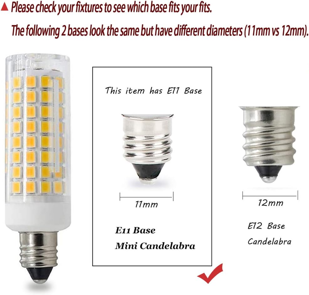 E11 Led,8W Dimmable E11 Mini Candelabra led,80W Halogen Bulb Replacement,800LM,AC110V-130V,JD T3/T4,Warm White