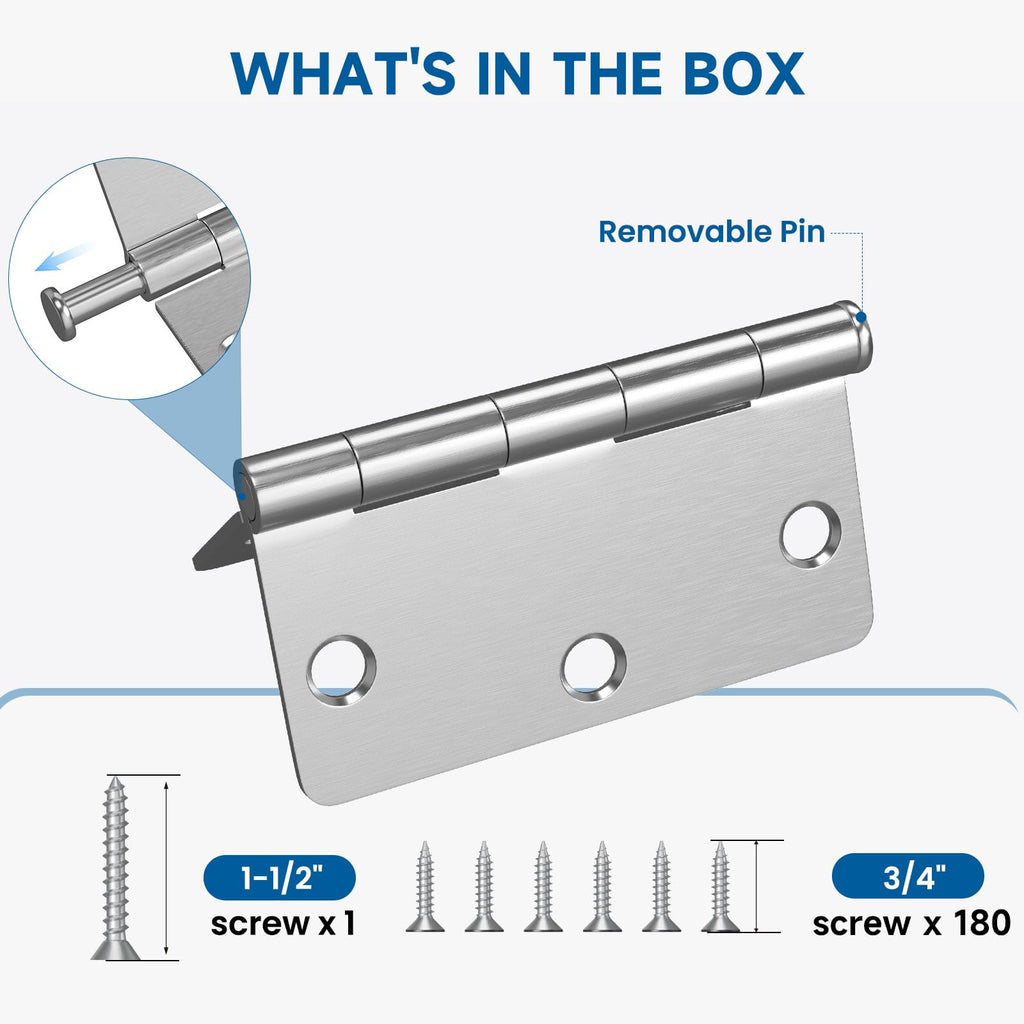 30 Pack Brushed Nickel Door Hinges 3.5 x 3.5 inch Interior Door Hinge with 1/4" Radius 3-1/2 Satin Nickel Door Hinges