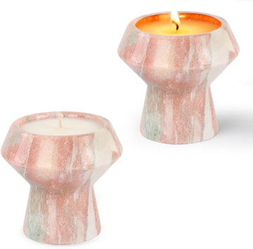 Natural Stone Candle | Handcrafted Red Marble Container | Warm Glow Home Decor |Soy Wax | Non Toxic, Cotton Wicks