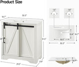 30-Inch Farmhouse Bathroom Vanity with Sink – Freestanding Single Sink Cabinet with Sliding Barn Door, Adjustable Shelf & Metal Handle, White