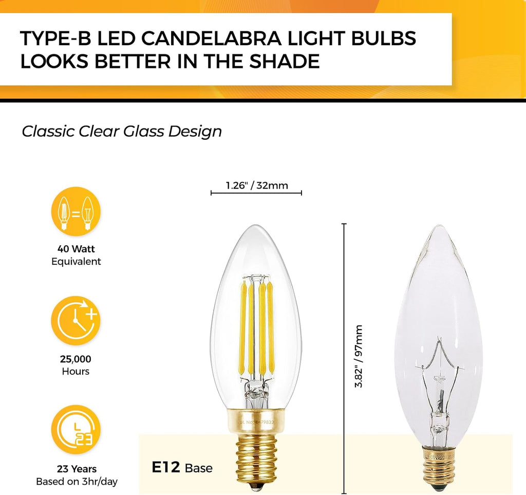 Candelabra Light Bulbs 40W Eq, 5000K Dimmable, E12 LED Bulb 12 PCS
