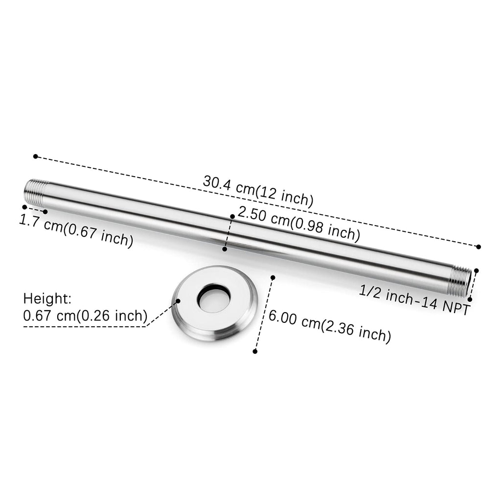12 Inch Brushed Nickel Ceiling Mount Shower Arm for Rain Shower Head