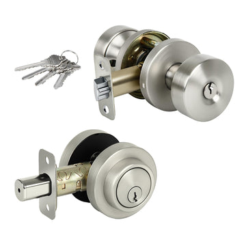 Door Knob and Single Cylinder Deadbolt Combo Set, Front Door Lock Set, Exterior Door Lock Set with Deadbolt, Keyed