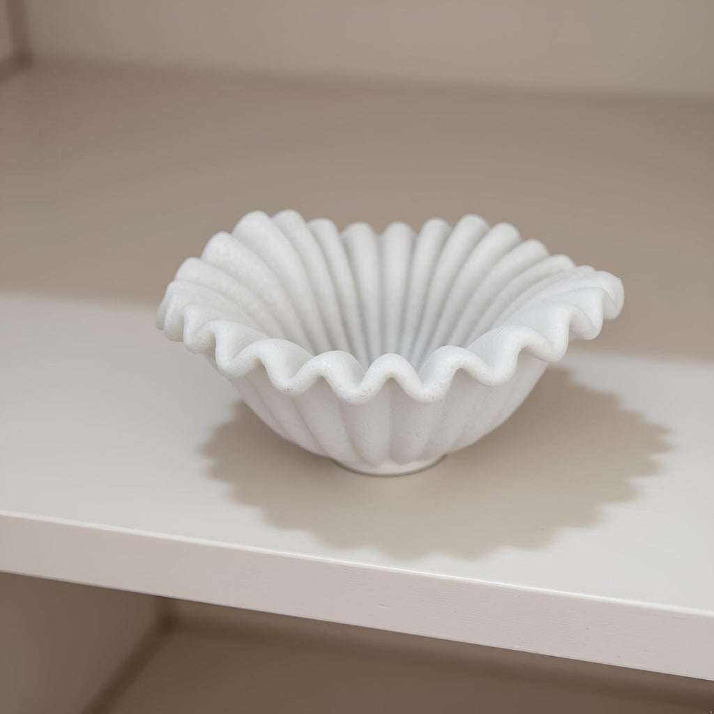 Small Decorative Bowl decor, Scalloped Pedestal Bowls for Modern Home Decor,Ruffle Decor,Stylish Key Bowl for Entry