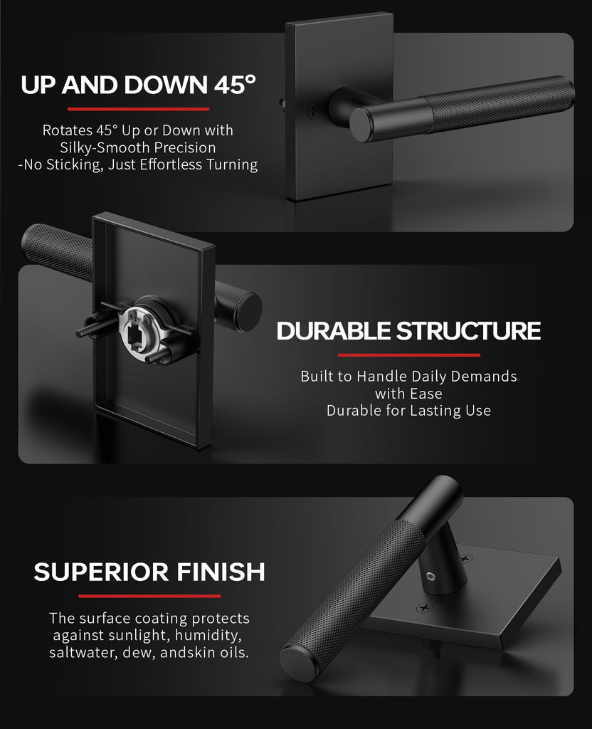 Matte Black Solid Heavy-Duty Knurled Front Door Handle Set with Deadbolt, Architectural Grade Modern Entry Door