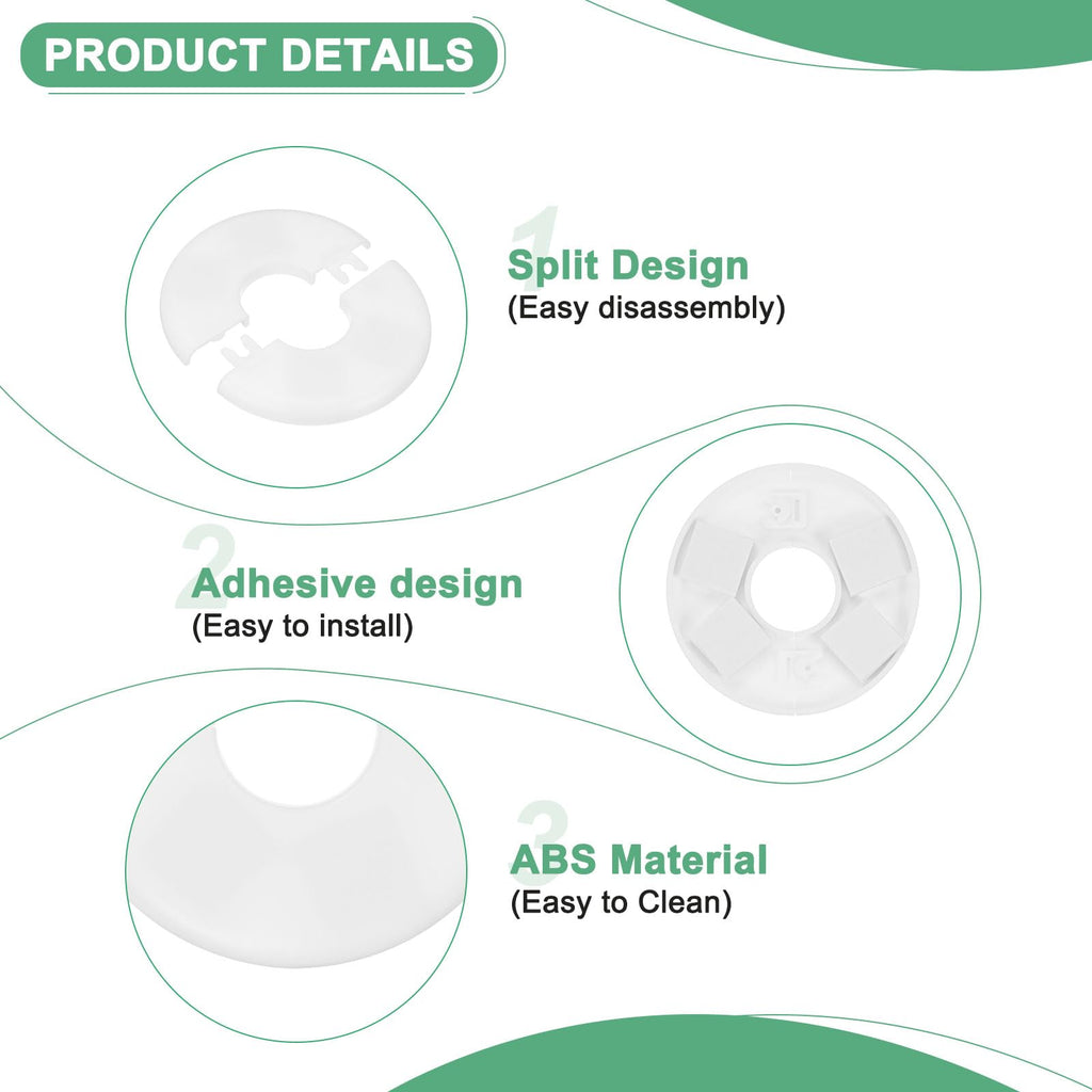 2-Pack Wall Split Flange, for 1 Inch/25mm OD Pipe ABS Escutcheon Plate Round Self-Adhesive Plumbing Cover Plates for