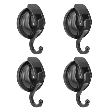 Wreath Cup Hook, No Hole Punched, Black-Plated Polished Super Suction Hanger and Restroom, 4 Pack