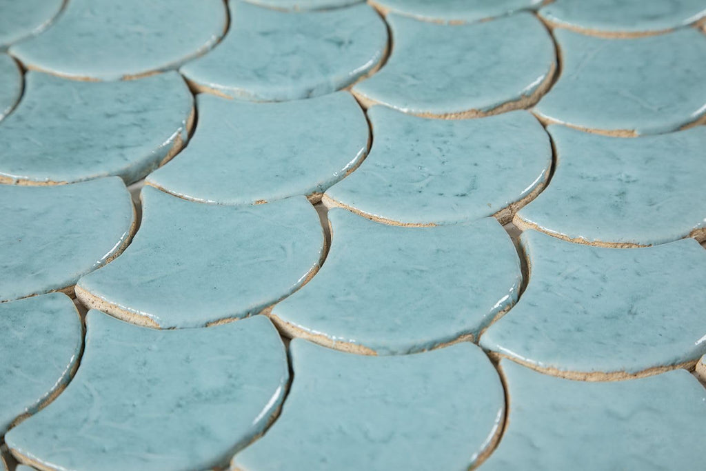 Polish Tiles Fish Scale Azure Lagoon - A Set of Decorative Ceramic Tiles in The Shape of a Fish Scale for The