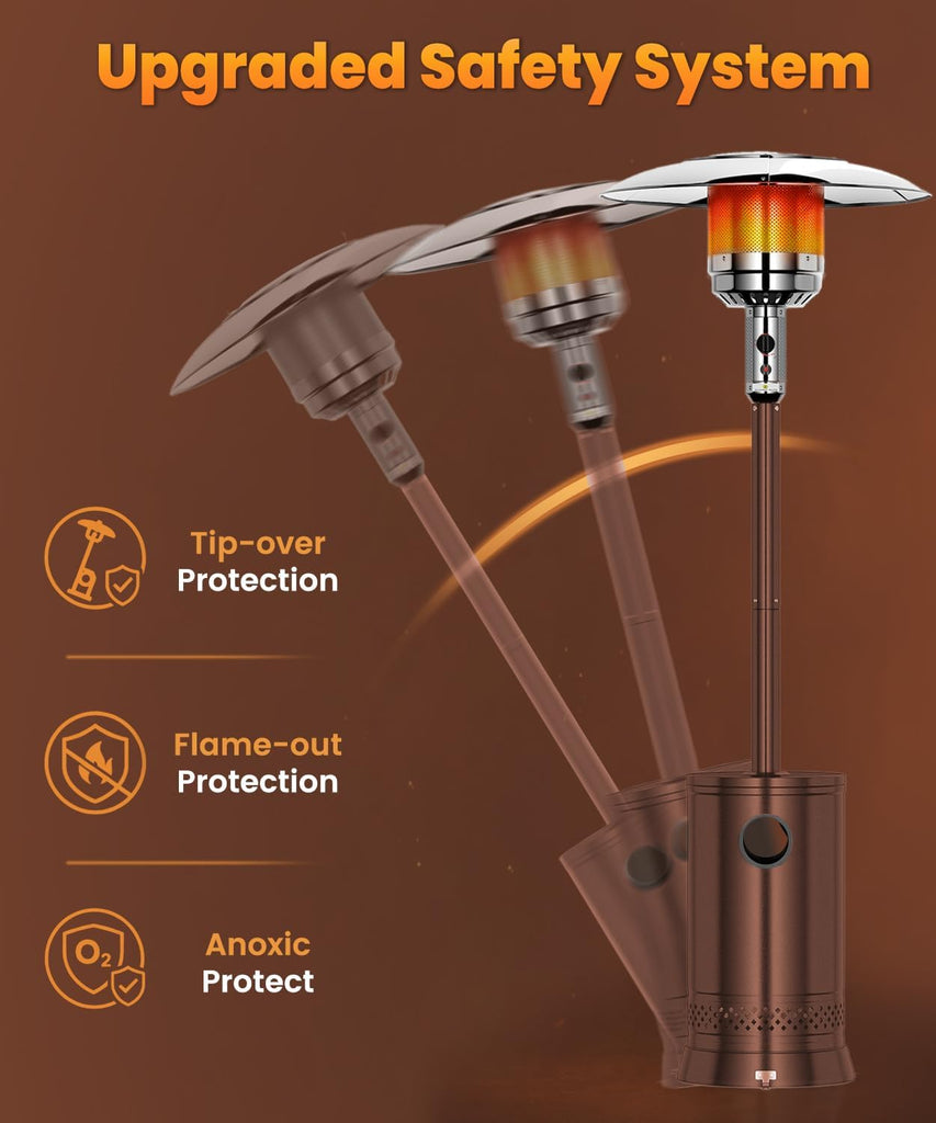 Patio Heater 50,000 BTU Outdoor Propane Heater with Wheels | Freestanding Outdoor Propane Heater with Weight Base