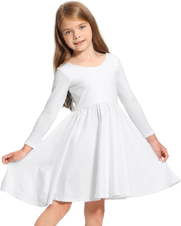 Girls Cotton Long Sleeve Dress Twirl Skater Dress