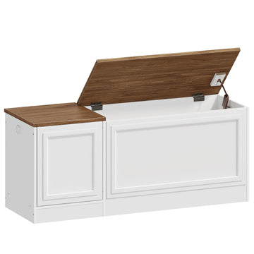 Storage Bench, 47.2" Wooden Toy Box, Toy Chest with Safety Hinge, Farmhouse-Style Storage Chest, Entryway Bench