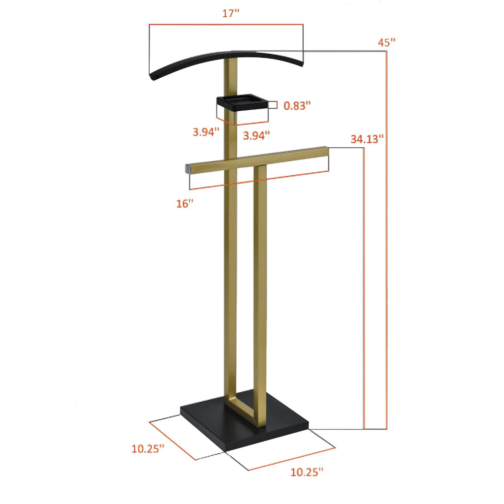 Vaccaro Metal Suit Valet Stand - Freestanding Clothes Organizer with Jacket Hanger, Pants Bar, Tie Holder & Storage