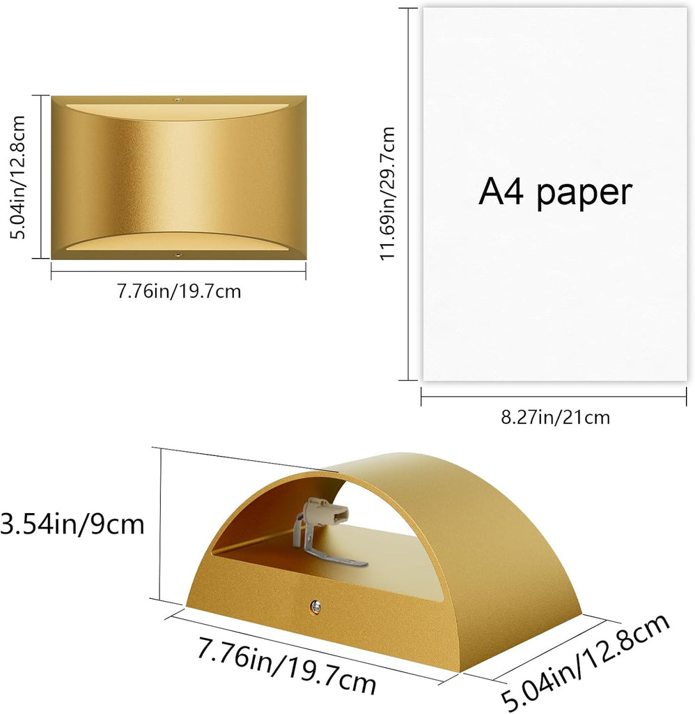 Gold Wall Sconce Indoor Wall Lights Hardwired Set of 2 Up and Down Wall Mount Light for Living Room Bedroom Hallway