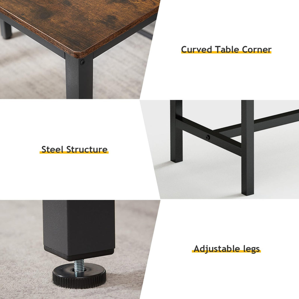 Dining Room Table Bench Set for 4, Modern Space Saving Kitchen Table with with 2 Upholstered Benches & Adjustable