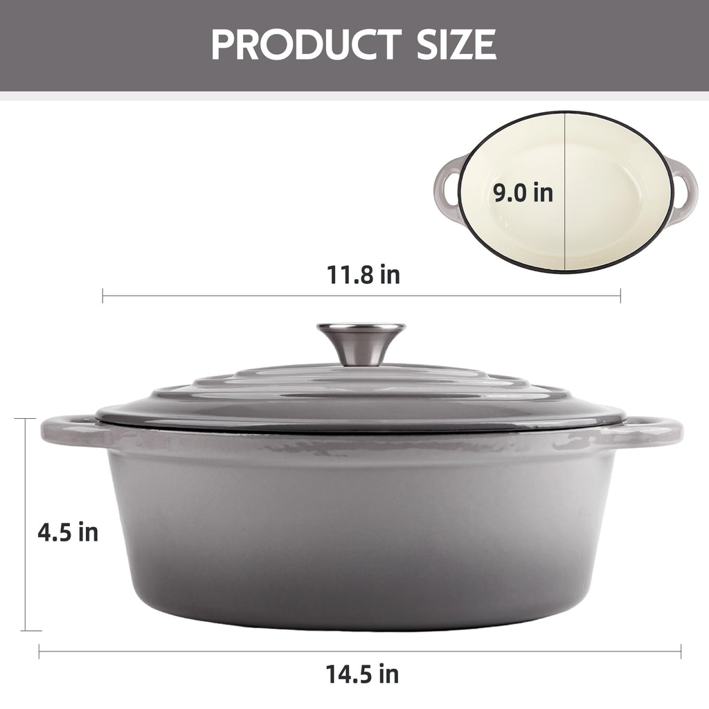 5.5 Quart Oval Enameled Cast Iron Dutch Oven Pot with Lid, Oven Safe up to 550° F & Dishwasher Safe, Sturdy Dutch