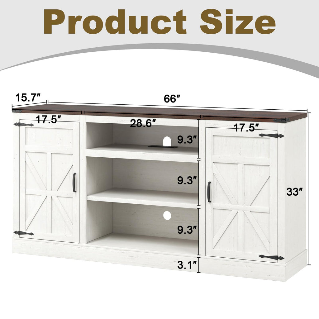 66" Farmhouse Coffee Bar with Charging Station, Sideboard Buffet with Large Storage, Wood Storage Cabinet with