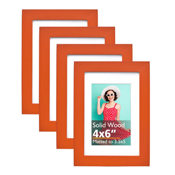 4x6 Frame Orange, Solid Wood 4 x 6 Picture Frame with Acrylic Plexiglass for 3.5x5 with Mat, Tabletop and Wall