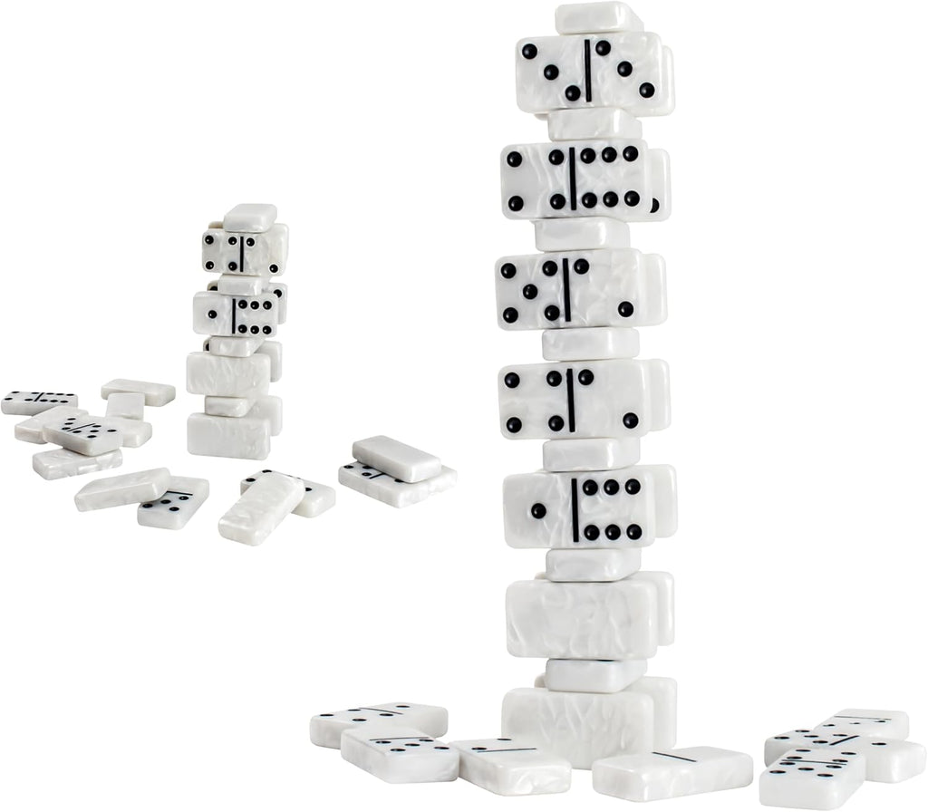 Dominos Set for Adults, Double 6 Domino Set, 28 Jumbo Marbleized White Tiles, Dominoes Set for Adults and Kids