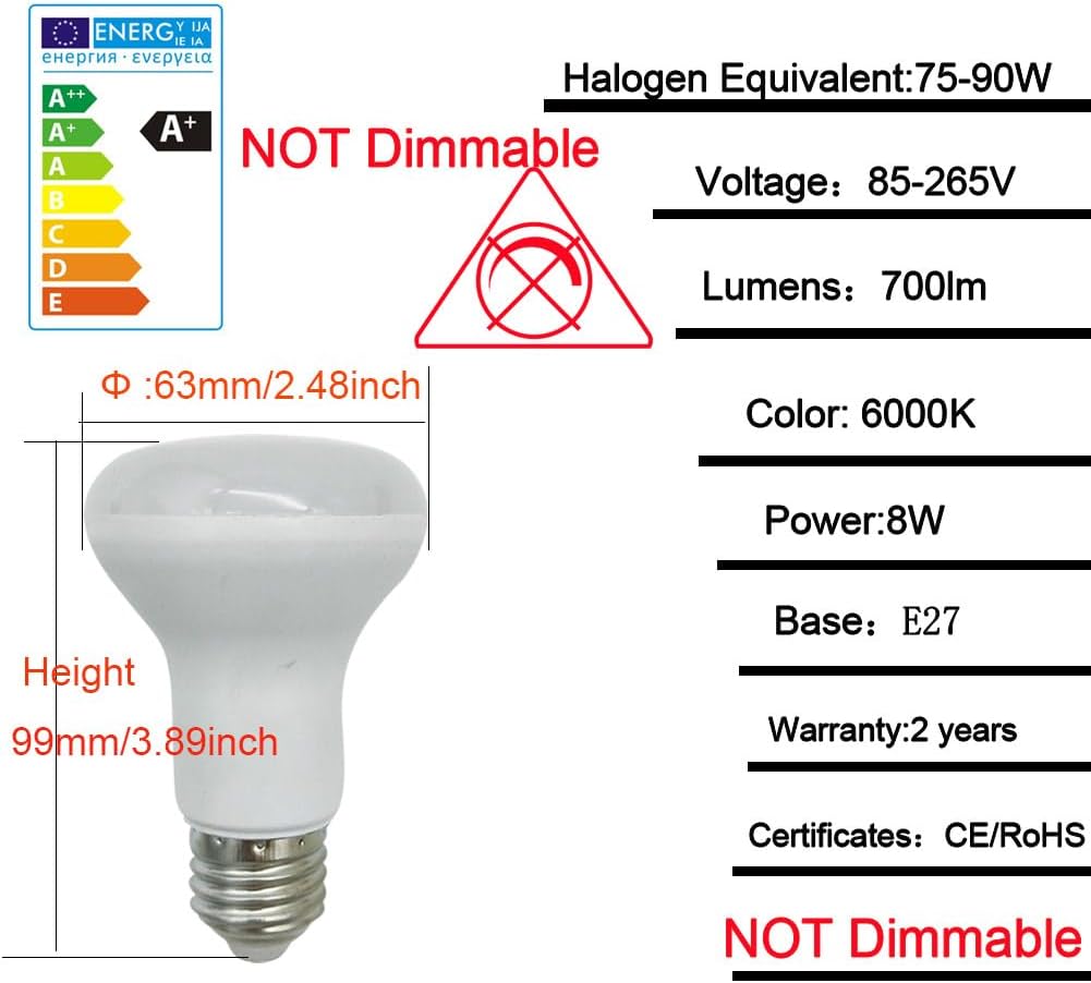 BR20 led Bulb E27 8W 120V Non-dimmable 6000K Daylight White R63 Reflector Light Bulb Equivalent to 75w 90w Halogen