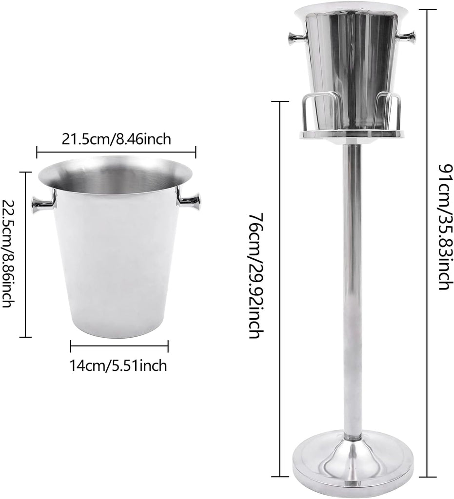 Ice Bucket with Stand, Stainless Steel Champagne Bucket Wine Cooler Ice Chiller for Cocktail Bar, Wine, Home Bar